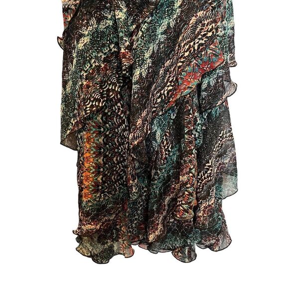 Signature by Robbie Bee Dress Long Cascading Ruffle Size 6 Turquoise/red multi - Picture 12 of 13